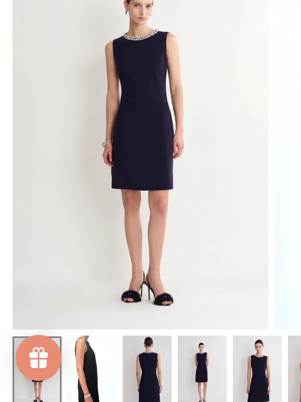 Sleeveless Navy Jewel-Neck Sheath Dress
